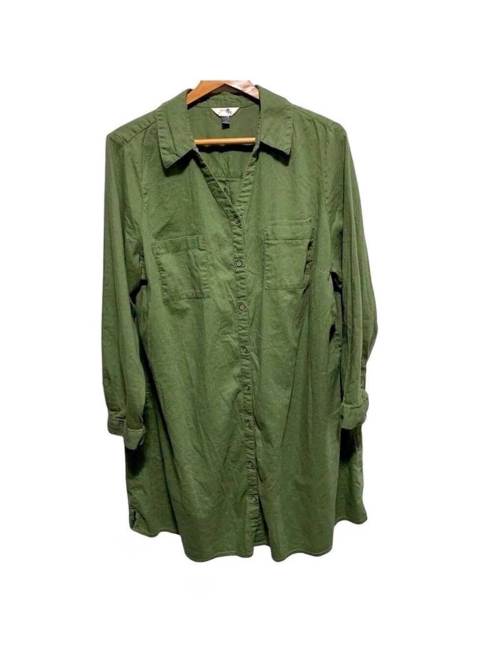 terra & sky Button Down Shirt Dress Green 1X